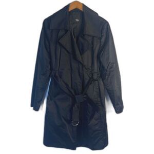 Mossimo Black Shiny Short Belted Trench Coat Jacket Lightweight Rain Wind Sz LG